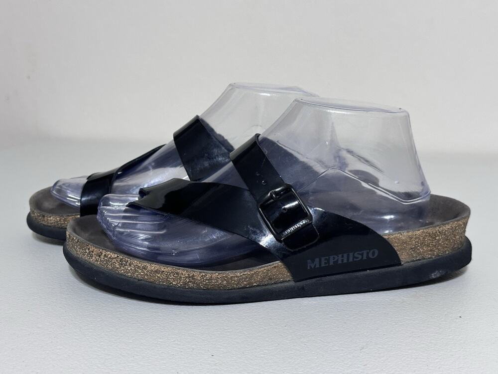 Mephisto Helen Toe Loop Sandal Black Patent Leather Women’s Size 8.5 EU 39